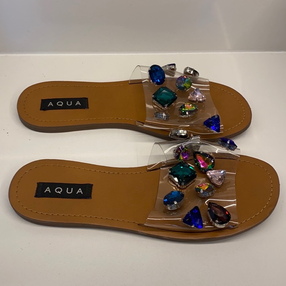 Aqua Trinket Embellished Slide Sandals - Picture 5 of 8